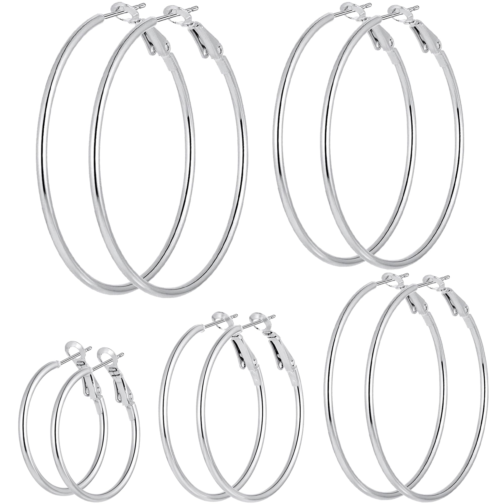 Stainless Steel Gold/Silver Plated Hoop Earrings for Women, Hypoallergenic 14k Gold Hoops Huggie Earrings Lightweight Cartilage Small CZ Ball Flatback Studs Earring Pack for Multiple Piercing